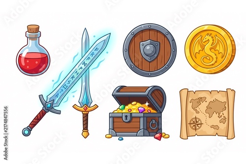 ファンタジーRPGのアイテムセット（イラスト・ゲーム素材・武器・アイコン）