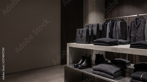 Luxury Men Fashion Boutique Interior Display During Black Friday Sale