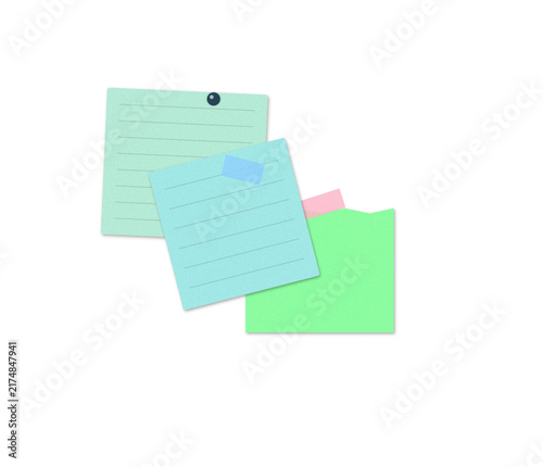 Flat filled sticky notes with thumbtack illustration for organization and planning