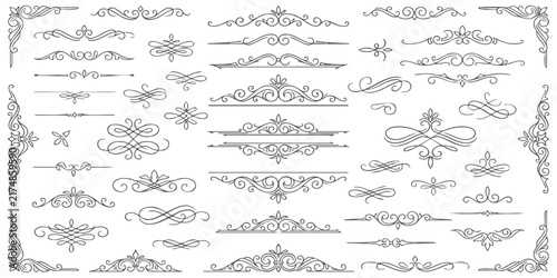 Set of vintage ornamental flourishes and decorative scroll dividers for elegant wedding invitation cards design