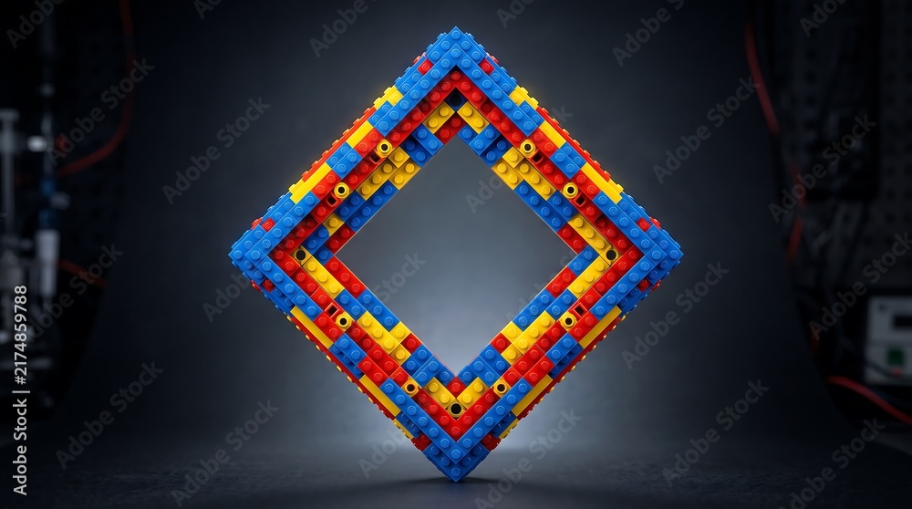 Fototapeta premium Bold Geometric Frame Constructed From Colorful Lego Bricks