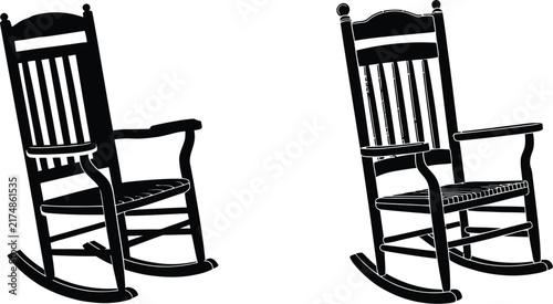 Black rocking chair silhouette vector illustration featuring a traditional wooden armchair with curved rockers for home furniture and interior design concepts.