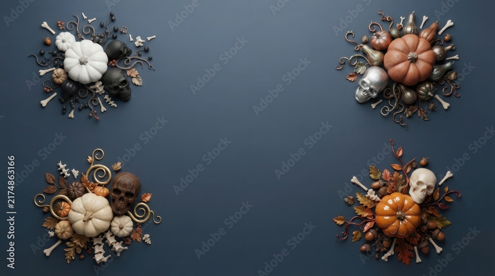 Obraz premium A spooky and delightful halloween collection of jack o' lanterns with festive fall foliage and dark moody backgrounds for a creepy aesthetic