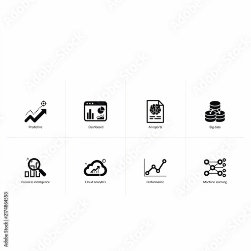 Premium modern artificial intelligence and robotics line icon set featuring smart robots, automation, machine learning and microchip symbols