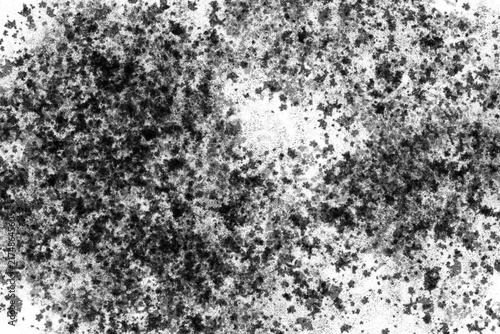 Grungy black ink splatter texture, abstract charcoal spray on white background, messy paint splash overlay for vintage design