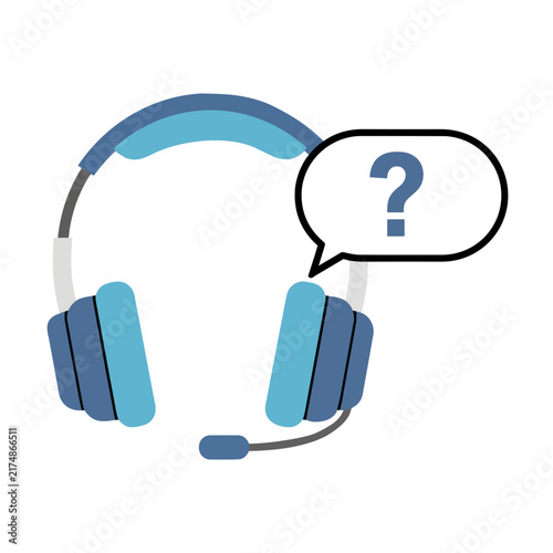 Blue Headset with Microphone and Question Mark Speech Bubble Illustration