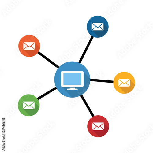 Digital Communication Network Diagram Illustration Showing Computer Connected to Email and Printer