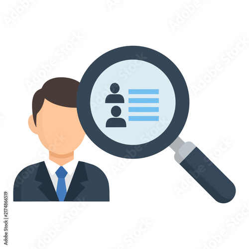 Businessman with Magnifying Glass Analyzing Resume in Modern Flat Style