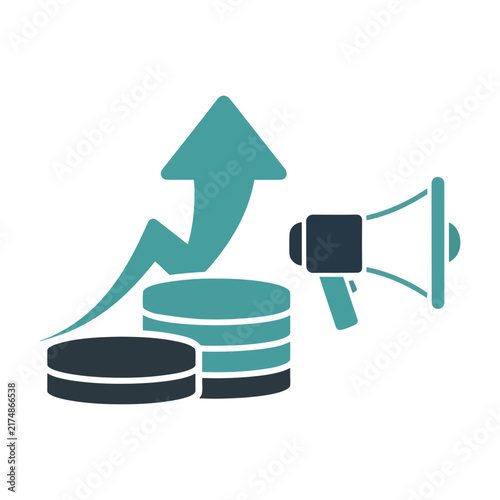 Financial Growth and Marketing Concept Illustration with Coins Upward Arrow and Megaphone