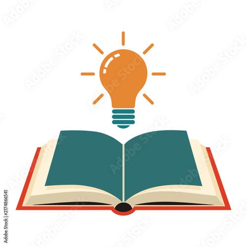 Open Book with Light Bulb Illustration Representing Knowledge and Creativity