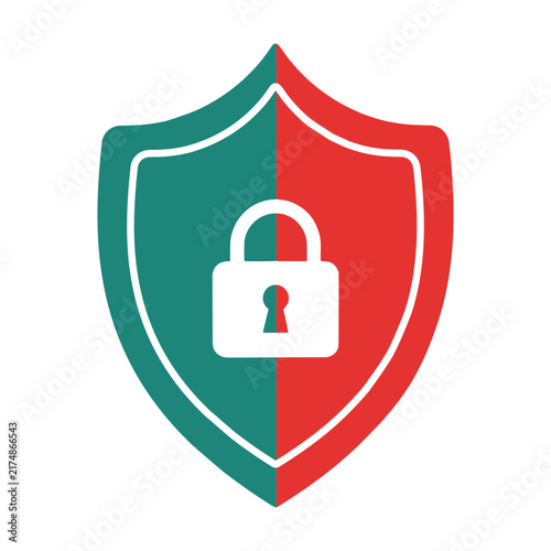 Security Shield Icon with Lock in Green and Red Colors on White Background