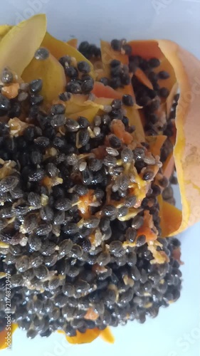seeds from a freshly peeled papaya