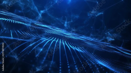 Flowing blue digital data streams during a futuristic network simulation with subtle light flares