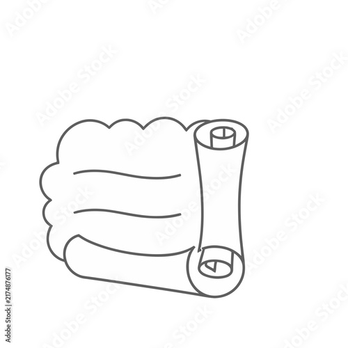 Fist holding a rolled scroll