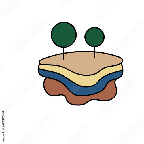 Floating island with trees and geological layers