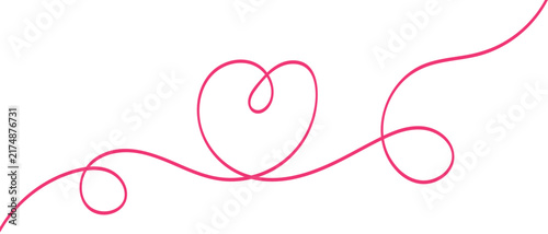 Continuous Pink Winding Line With Loops Forming A Central Heart Divider Vector Illustration