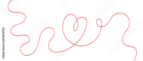 Continuous Red Winding Thread Line Forming A Central Heart-Shaped Vector Illustration