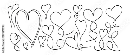Comprehensive Vector Collection Of Hand-Drawn Continuous Line Hearts And Curly Swirl Doodles