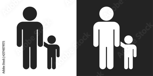 Showing a parent and child holding hands, displayed in black on a white background, and in white, on a black, background for visual, contrast and clarity
