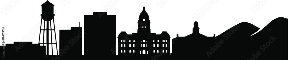 Fototapeta premium Black silhouette of a city skyline with buildings and water tower