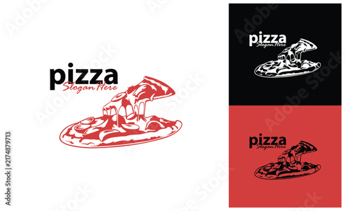 Pizza food logo design vector. Silhouette pizza food Template Illustration. Icon Symbol