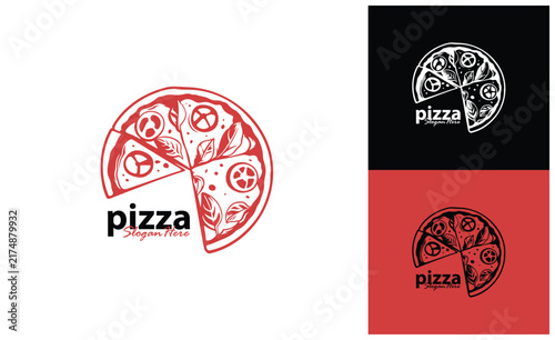 Pizza food logo design vector. Silhouette pizza food Template Illustration. Icon Symbol