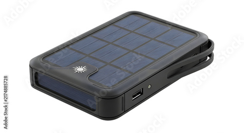 Portable Solar Power Bank Black with Solar Panels and USB Port for Outdoor Charging