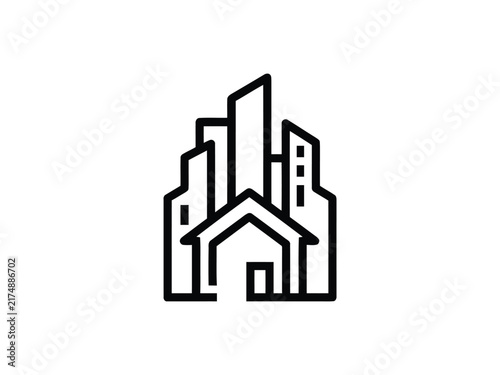 Modern Geometric Cityscape Home Emblem for Property Development Urban Living