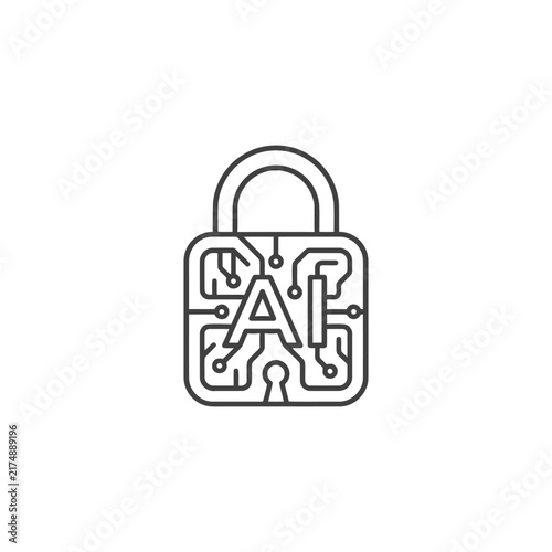 Ai circuit board lock icon vector design