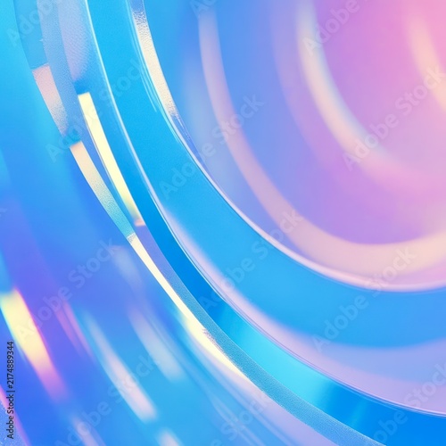Soft curves glow with cool blues and warm pinks