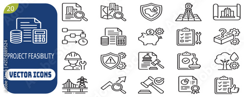 Set of twenty project feasibility vector icons isolated on transparent background