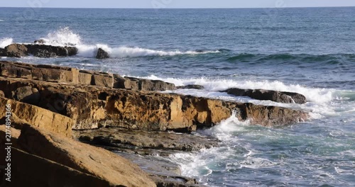 Atlantic Ocean waves crashing on rocky Asturias coast