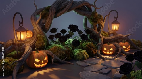 Charming halloween botanical decorations featuring pumpkins lanterns mysterious atmosphere