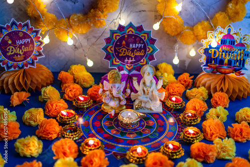 Ganesha and Lakshmi idols for Diwali festival celebration