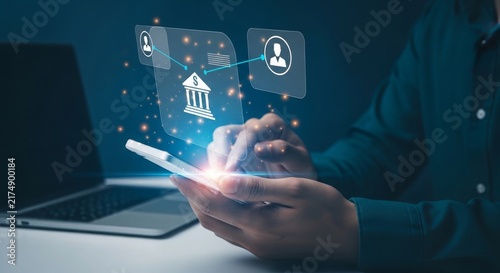 Person using smartphone showing digital banking and financial transaction interface