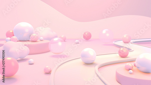 3D render of pink pearl ball room.