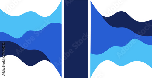 Symmetrical Wavy Ribbon Banner with Tall Narrow Center Plate in Blue