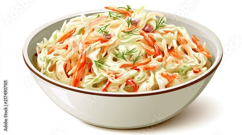 Creamy Coleslaw in Bowl Fresh Cabbage and Carrot Salad Illustration