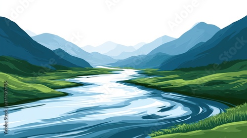 Winding River Through Verdant Valley in Blue Mountains