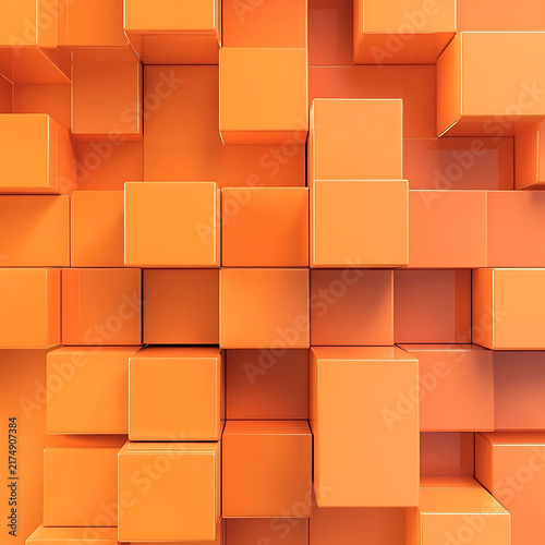 Abstract orange cube shapes forming a modern geometric pattern.