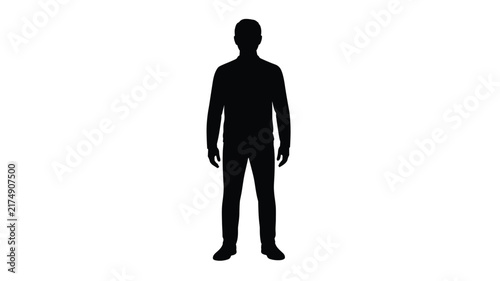 Full body silhouette of a man standing in a neutral pose, isolated on a white background, representing a person, human figure, casual attire, and simple