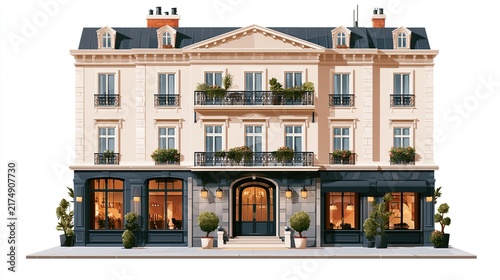 Charming Boutique Hotel Exterior Facade with French Style Architecture