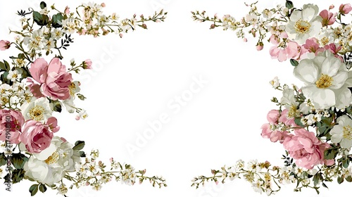 Elegant Floral Border Design with Pink and White Roses