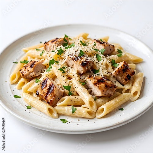 Photorealistic 3D Rendered Pasta Dishes on White Plates Isolated on White Background