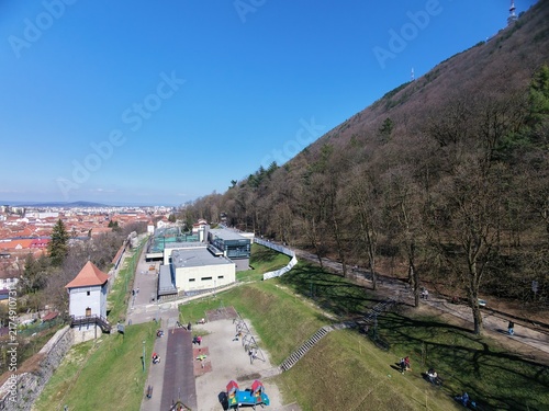 Konstfotografi Aerial view of the historic medieval tower and fortifications at the foot of Tam