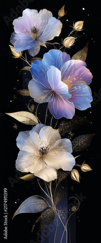 Beautiful pink and purple water lily flowers with delicate petals bloom against a dark background in a stunning macro nature scene of spring floral beauty