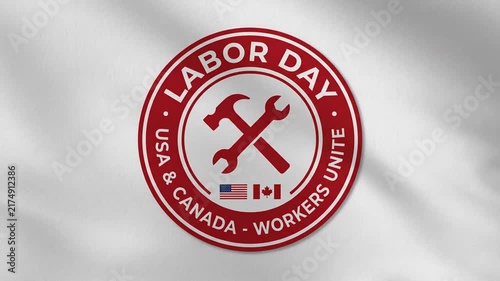 Labor Day Celebration with USA and Canada Flag Symbol on Waving Flag Background