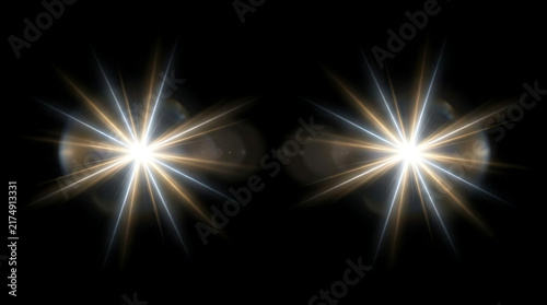 Dual bright lens flare starburst light effects.