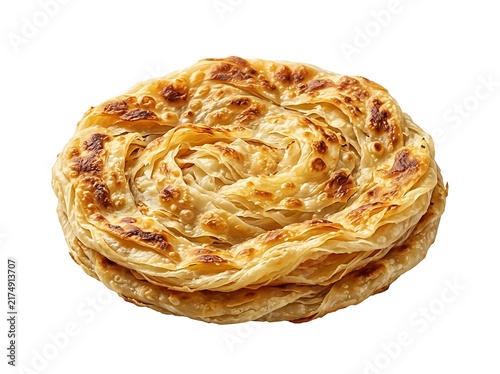 Golden brown, flaky layered flatbread, a delightful and versatile pastry, ready to be enjoyed as a savory dish or sweet treat