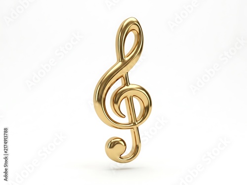 Elegant golden treble clef, a shimmering G-clef symbol representing melody, harmony, and the universal language of music, beautifully rendered in a sophisticated 3D illustration